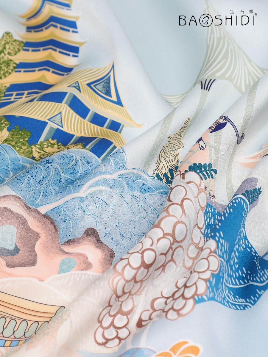 Jeelow 100% Pure Silk Twill Square Scarf Mulberry Scarves Shawl For Men Women 34x34 Or 25x25 Inches For Hair Wrapping Bag