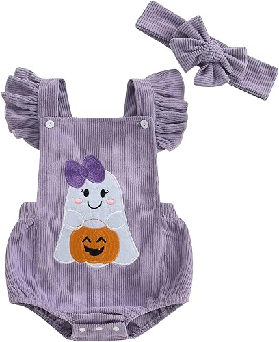 My First Halloween Baby Girl Outfit Newborn Pumpkin Face Print Bubble Romper Jum