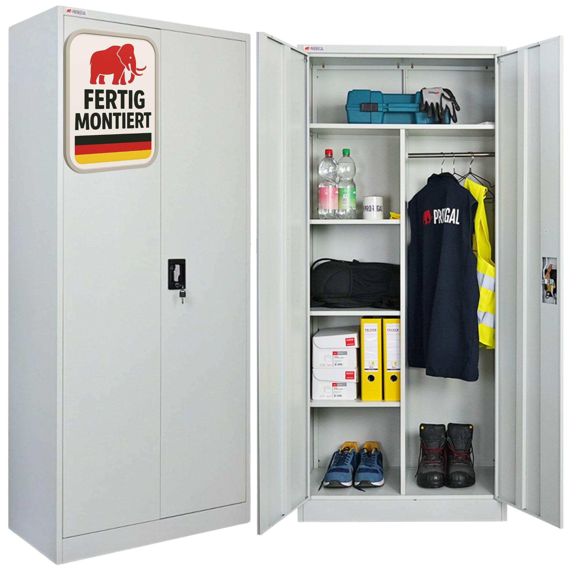 PROREGAL Flügeltürenschrank Elephant Metall – Komplett montierter Flügeltürenschrank, 2 Türen, 180x80x40 cm
