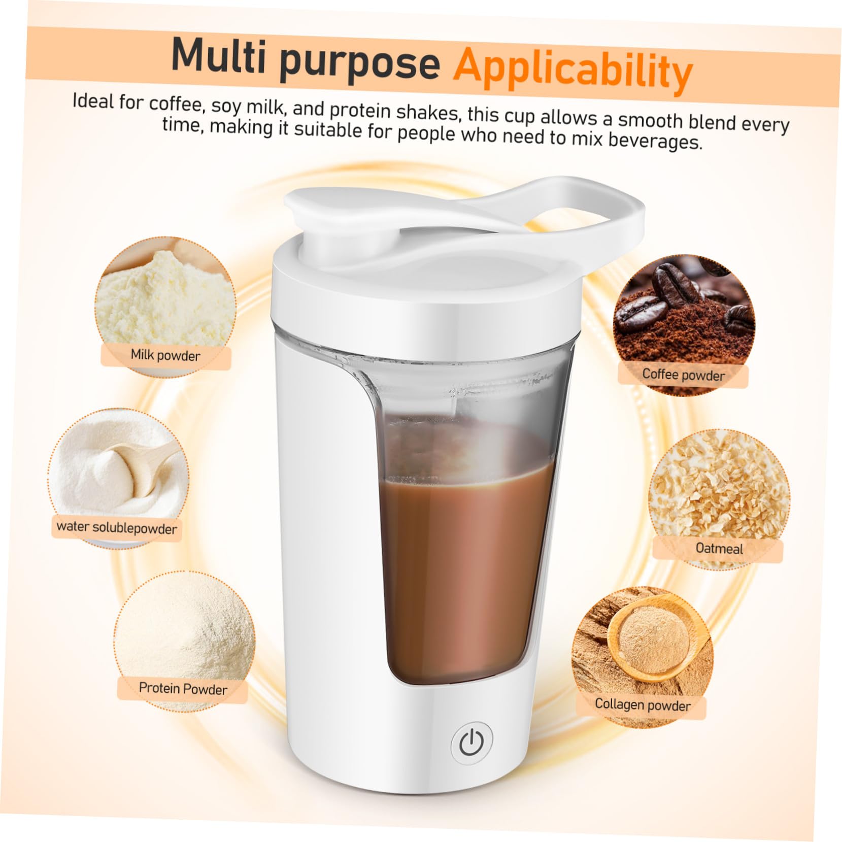 Shaker Électrique Automatique Rechargeable pour Café et Protéines Tasse Mélangeuse Portable PP et Abs Agitateur Homogène pour Boissons Protéinées et Soja pour Préparation Rapide