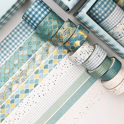 Miniatura 6 de YUBX Creative Washi - Juego de 10 rollos de cinta adhesiva decorativa con impresión de lámina dorada para arte manualidades diarios planificadores
