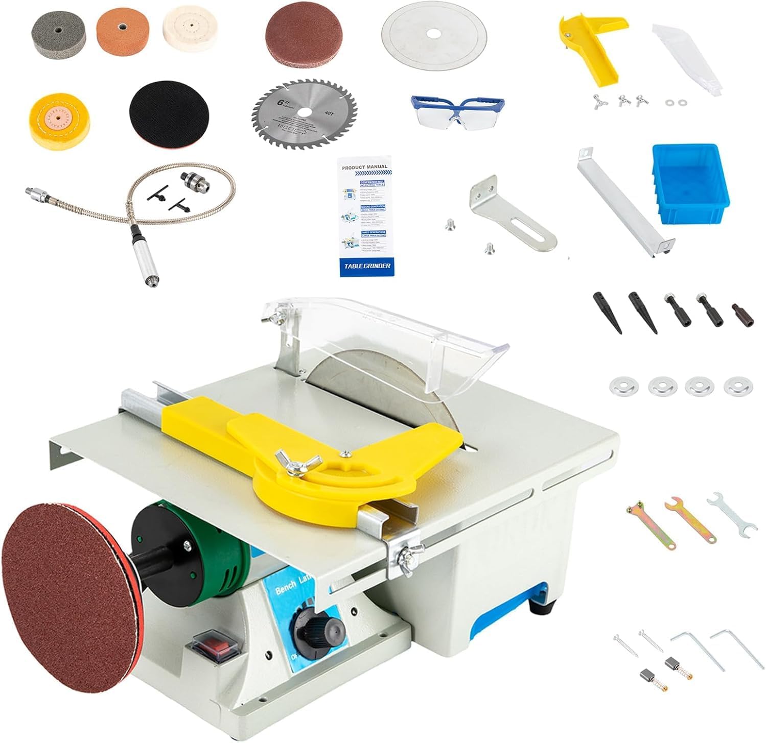 Table Saw, Gem Jade Grinder Polisher for Cutting Rocks, Rock Cutting Saw with Blade, Adjustable Speed Cutting Machine 800-10000rpm, Lapidary Saw for Cutting Grinding Engraving Polishing