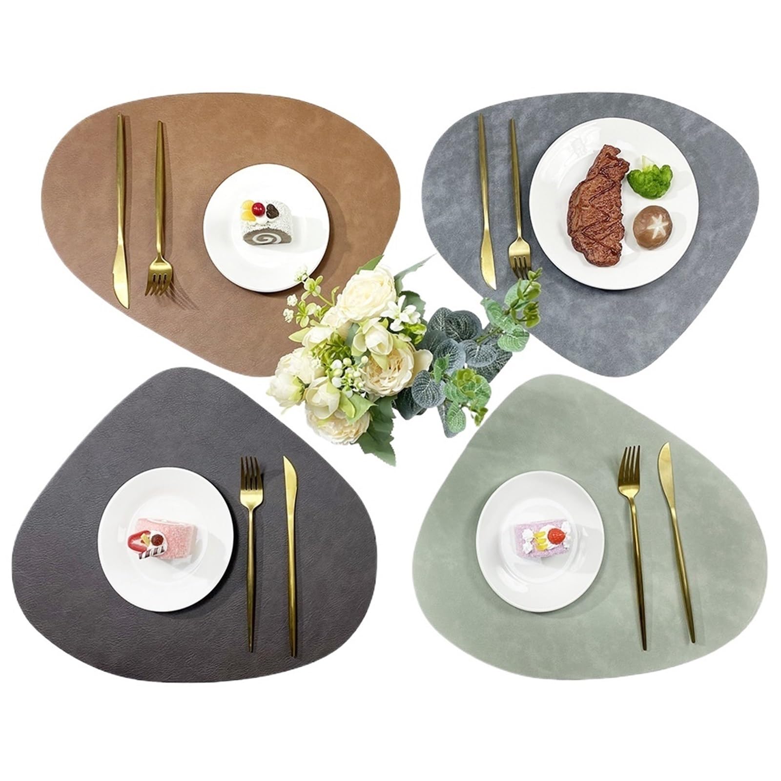 Platzset wasserdicht Doppelseitiges Anti-Rutsch-Isolierpad Tischset Muster Wassertropfenförmiges Leder für Küche(Starry Sky Grey-Grey,4 Pcs)