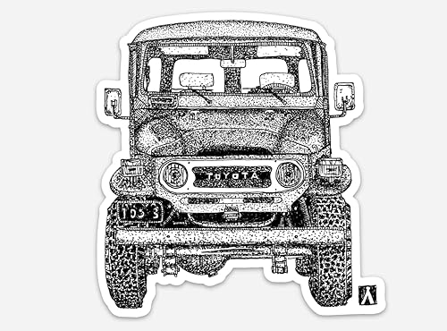 BellavanceInk Vintage All Terrain Vehicle FJ40 Vinyl Sticker Illustration Pen And Ink Style