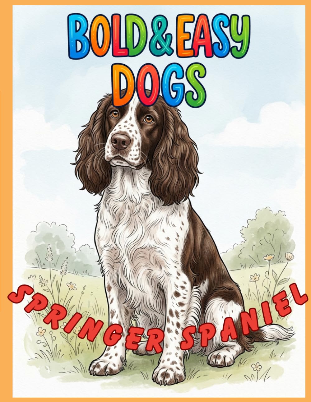 Bold & Easy Dog Breeds Springer Spaniel: A Coloring Book for Seniors and Dog Lovers with Thick Lines and Simple, Large-Print Artwork