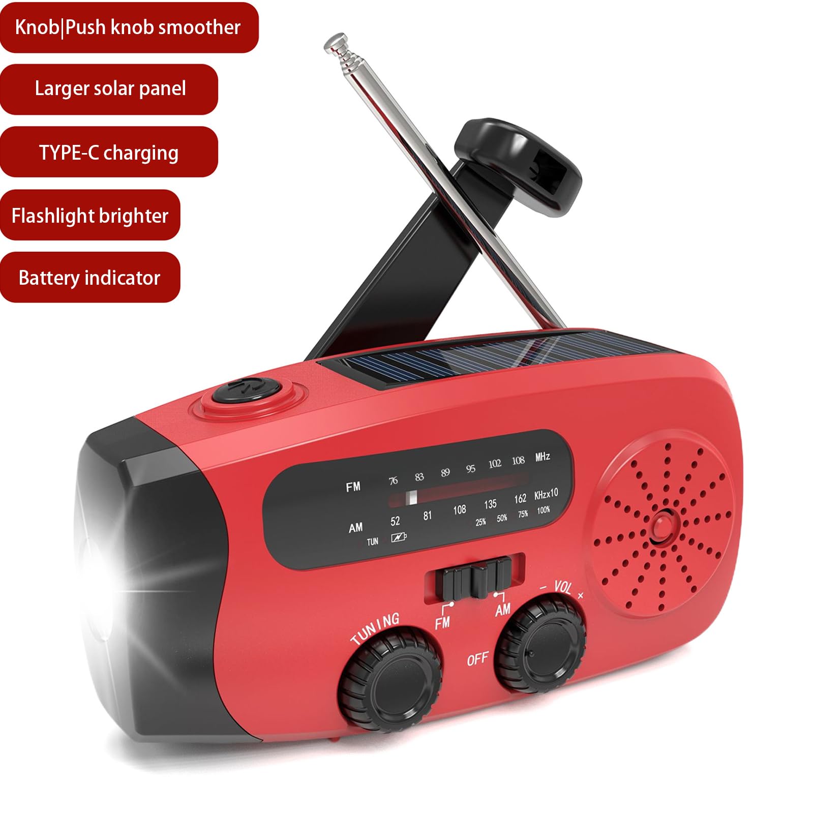 Radio Portable AM FM avec Chargeur Solaire Manivelle USB Lecteur MP3 pour Camping Randonnée