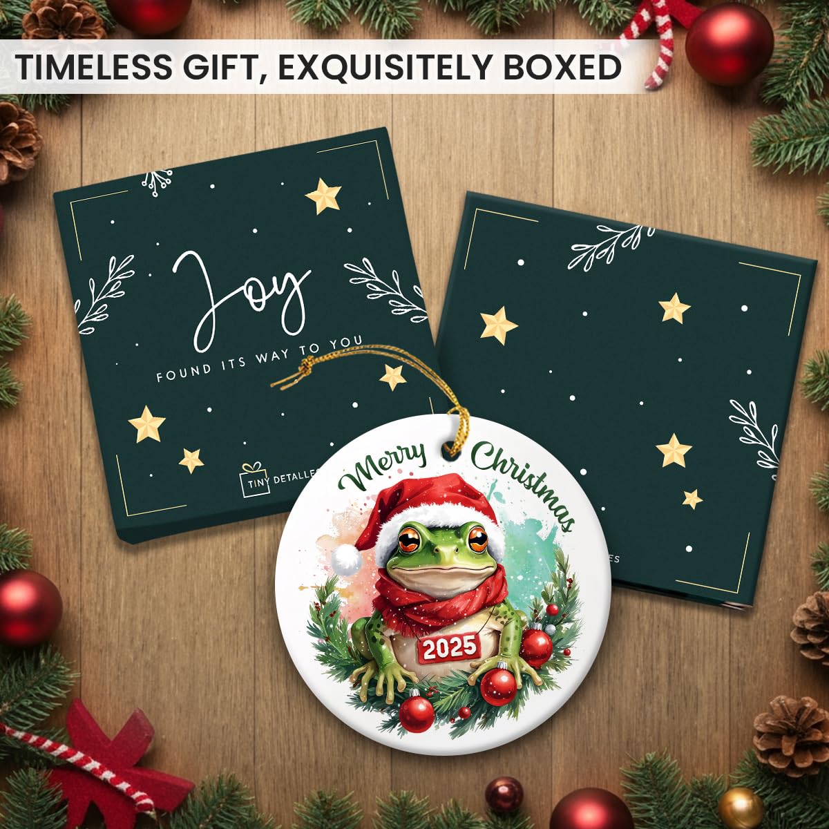 Lustiger Frosch Weihnachtsschmuck 2025, festliche Geschenke für Tierliebhaber, Herpetologie-Fans, niedlicher Weihnachtsmann Frosch Baumdekor mit rotem Schal, natürliches Leben Keramik Ornament für