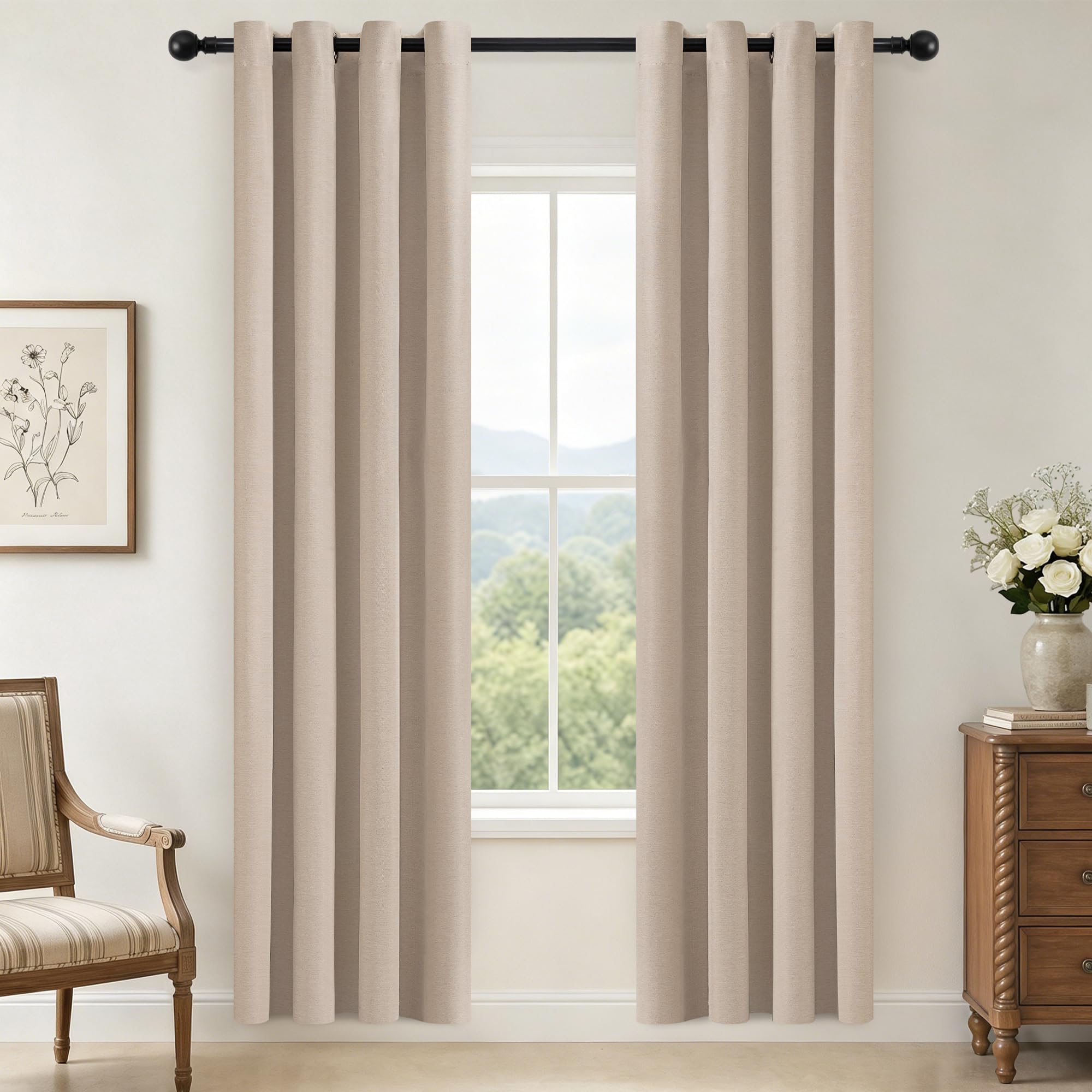 Best Baisite Blackout Curtains for Bedroom 72 Inch Drop Soft Durable Thick Linen Curtains Thermal Insulated & Noise-Reducing Eyelet Black Out Curtains for Living Room 2 Panels Cream 52" W x 72" L โ image 1