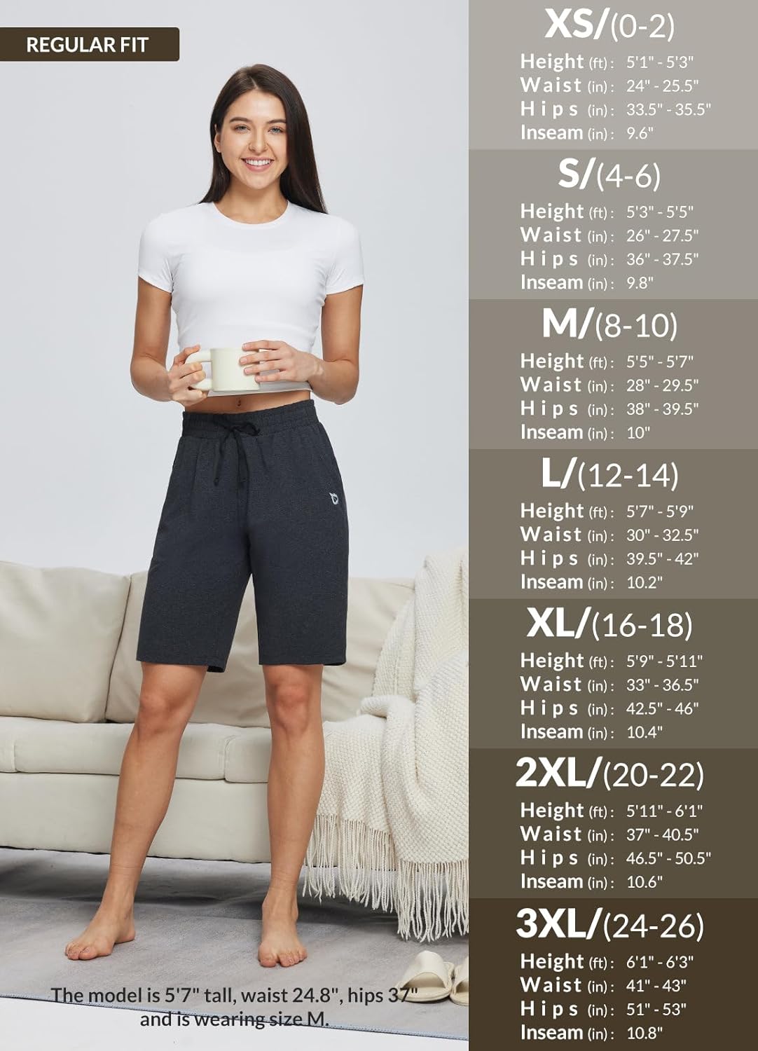 baleaf Women's Bermuda Shorts Long Cotton Casual Summer Knee Length Pull On Lounge Walking Exercise Shorts with Pockets