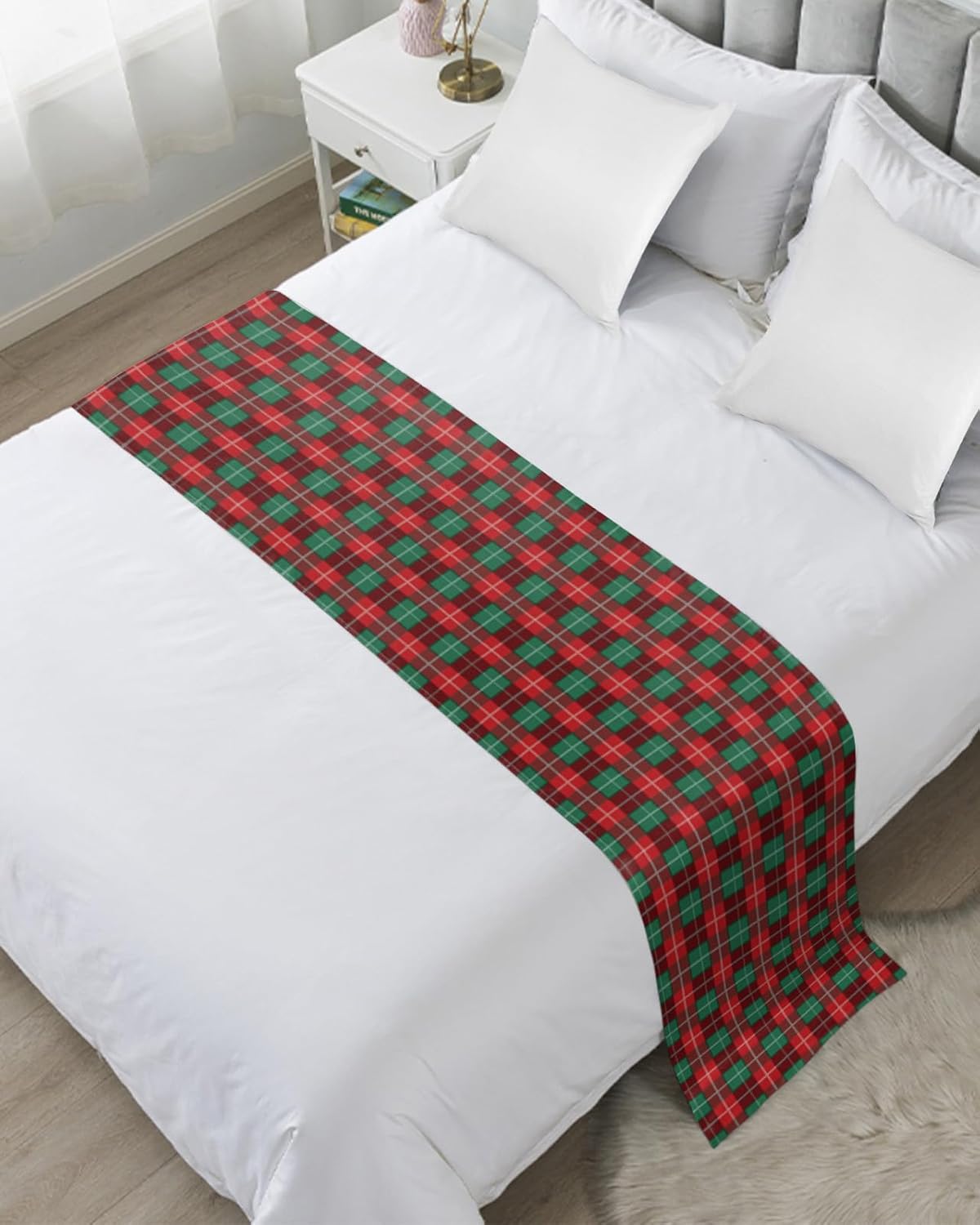 Smile Sunflower Christmas Bed Runner Scarf Christmas Red Bedding Scarf Decorative Bed Runners Cover for Home Bedroom Hotel Wedding Room Bed Scarf for Foot of Bed Full 83x20in