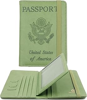 Rfid Passport Holder，Cute Passport Cover for Women/Men Travel Wallet,Travel Passport Wallet RFID Blocking Passport Cover Travel Documents Organizer with Pen Holder (Moss Green)
