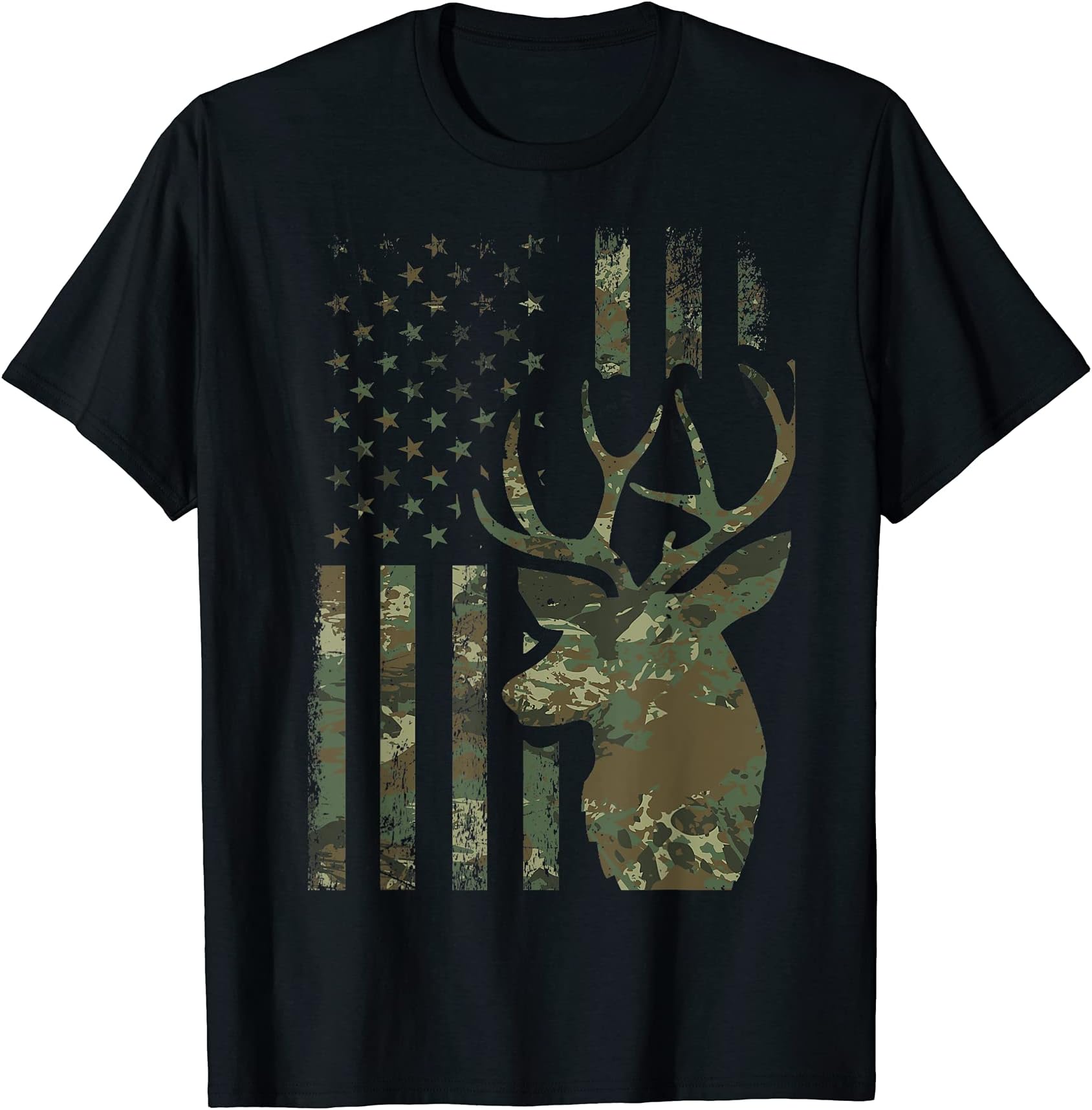 Deer Hunting Shirts Men & Camouflage Hunter ShirtCamo American Flag Buck Hunting Gift for Elk Deer Hunter Men T-ShirtOEKO-TEX STANDARD 100