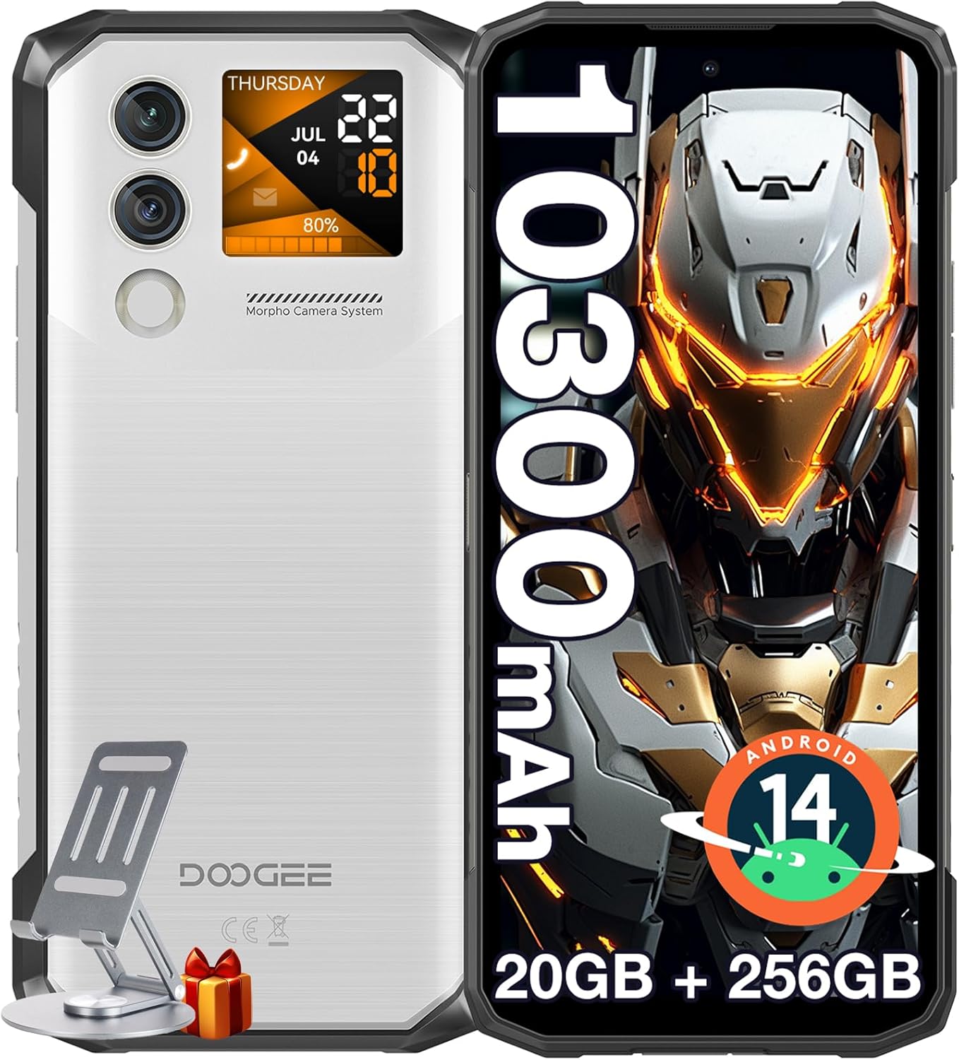 DOOGEE Blade 10 Max Rugged Smartphone Unlocked,10300mAh Battery,20GB+256GB/TF 2TB Rugged Phone with 1.54”Rear Screen,6.56” 90Hz Screen,50MP+8MP,Android 14,IP68/IP69K Waterproof Phones/NFC/Face ID/OTG