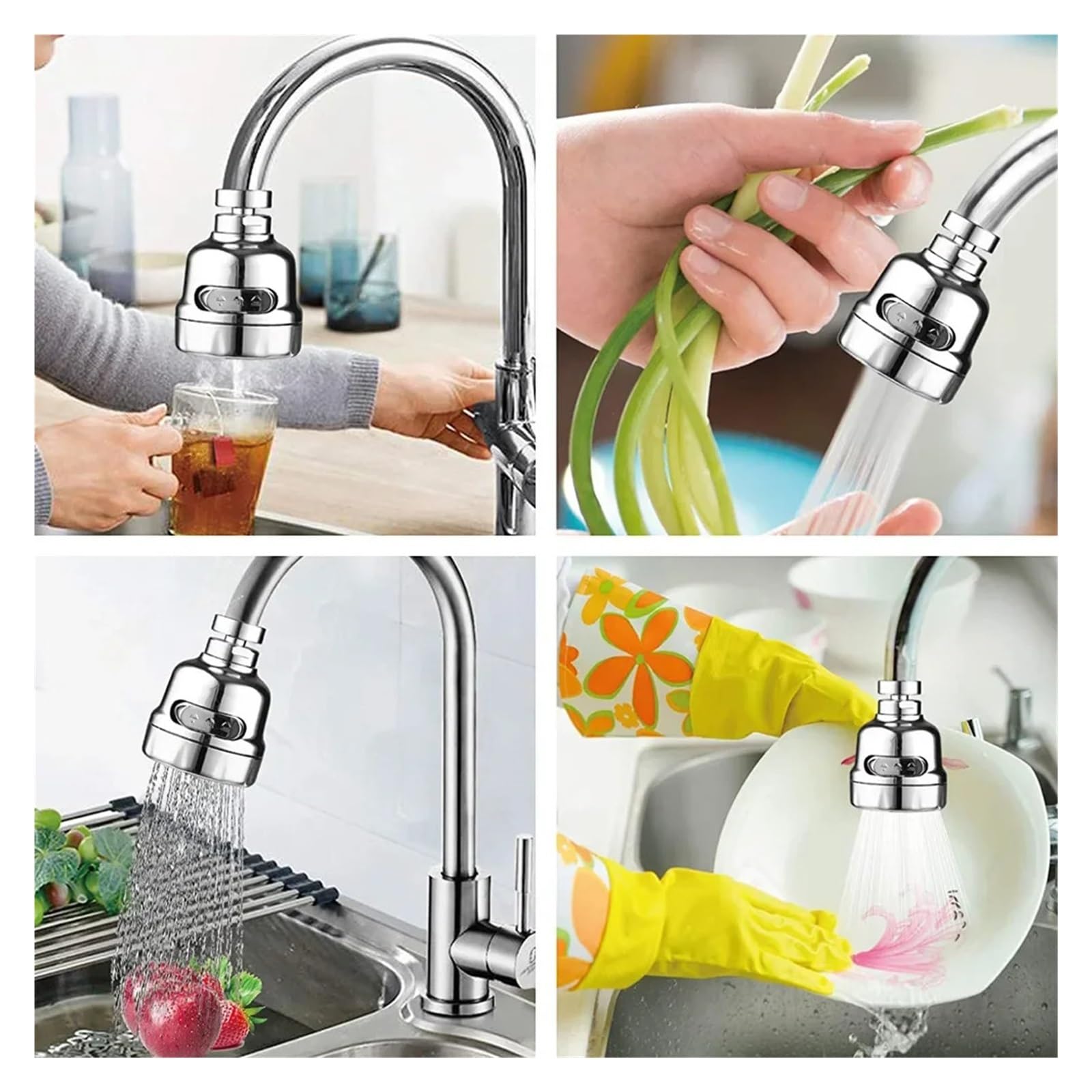 Aeratore per Rubinetto da Cucina Girevole a 360 Gradi, spruzzatore Regolabile a Due/Tre modalità, Filtro diffusore, ugello per Risparmio idrico, connettore per Rubinetto