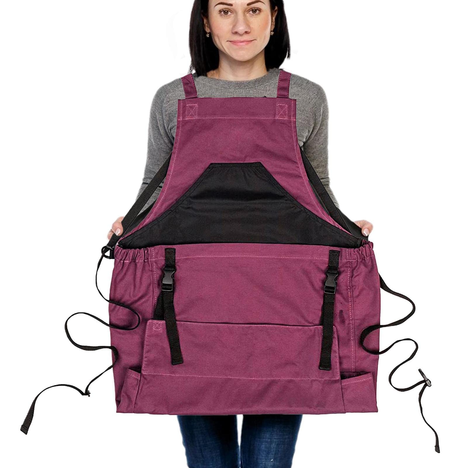 ZIOZERTT Gartenschürze Segeltuch - Mit 6 Taschen Und Erntebeutel