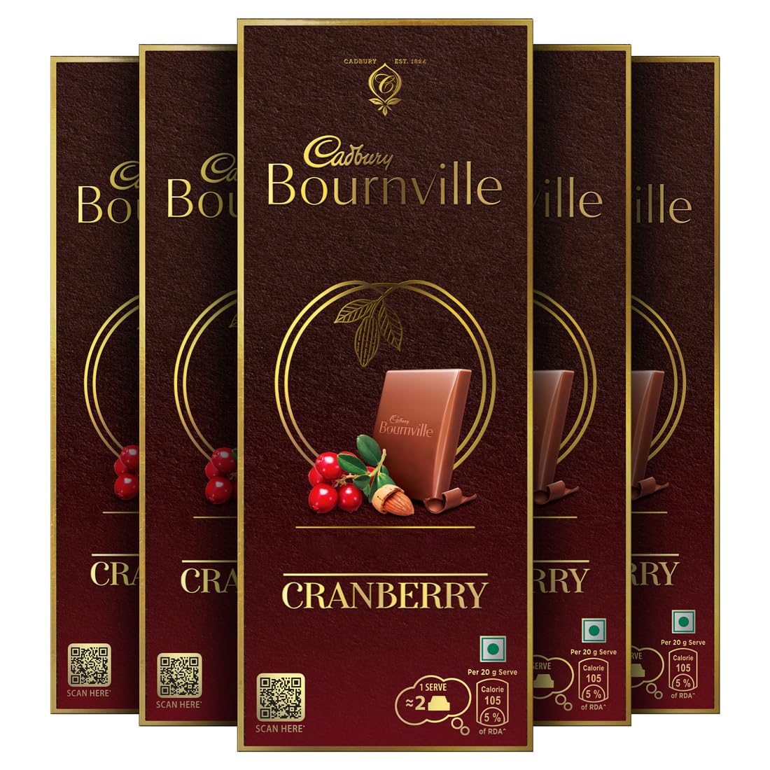 Cadbury Bournville Cranberry Dark Chocolate Bar 80g (Pack of 5)