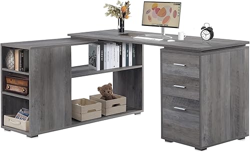 Miniatura 22 de BELLEZE Escritorio para computadora en forma de L, mesa de estudio de 60 pulgadas, escritorio de oficina en casa, estación de trabajo de esquina con