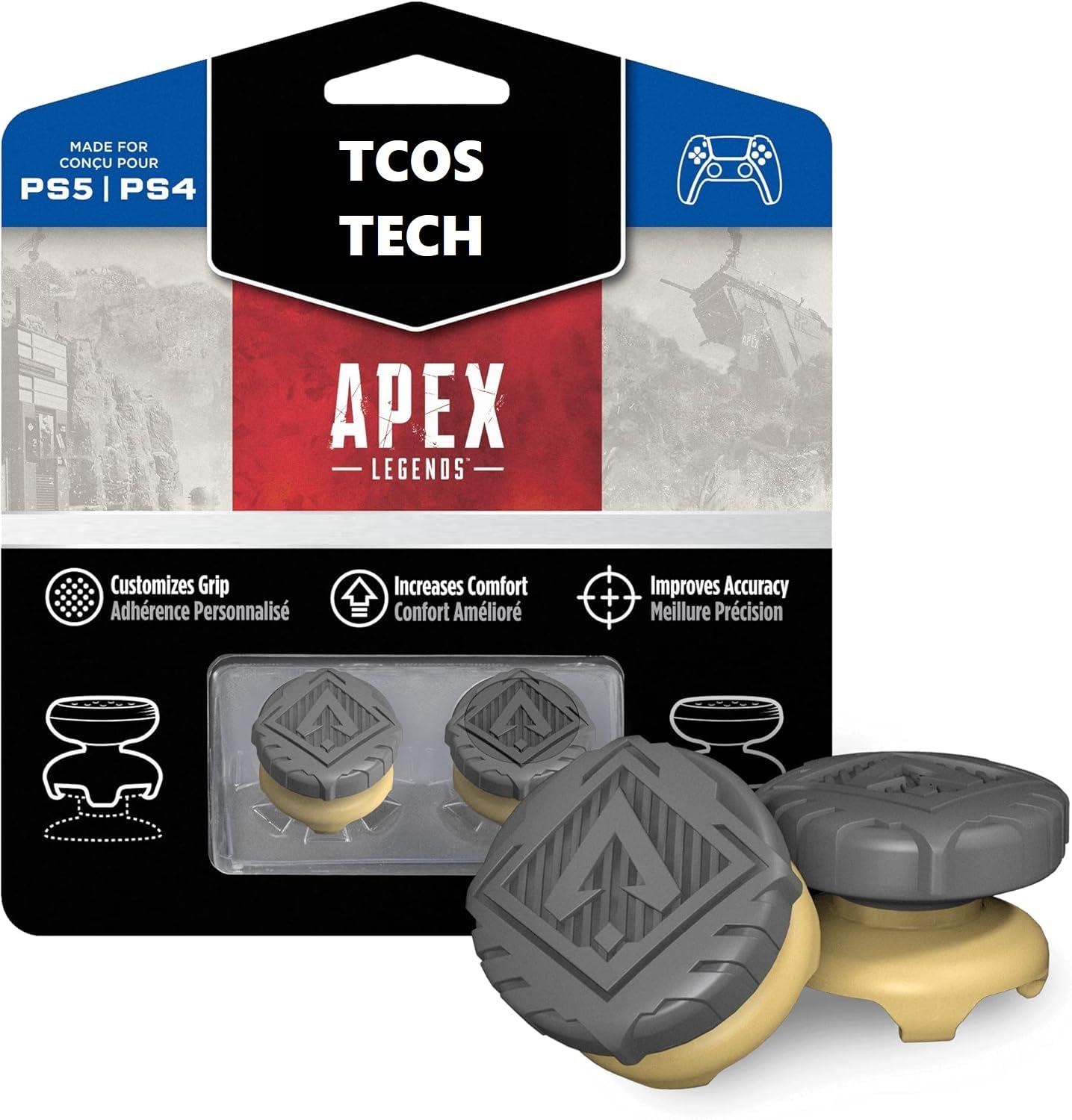 tcos tech ps5 ps4 controller fps freek analog extenders apex legends theme thumbsticks for ps5 and ps4 controller grey
