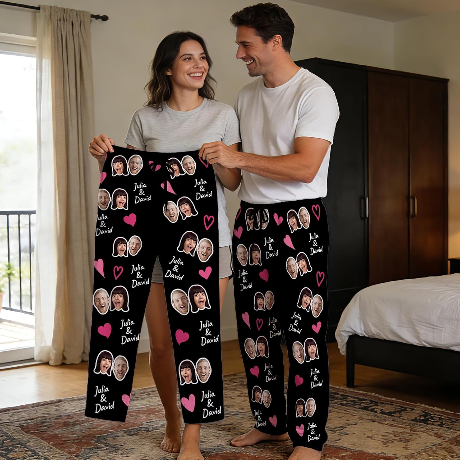 Custom Pajamas Pants For Men Women, Personalized Face Pajama Bottoms With Photo Pic... - Image 7