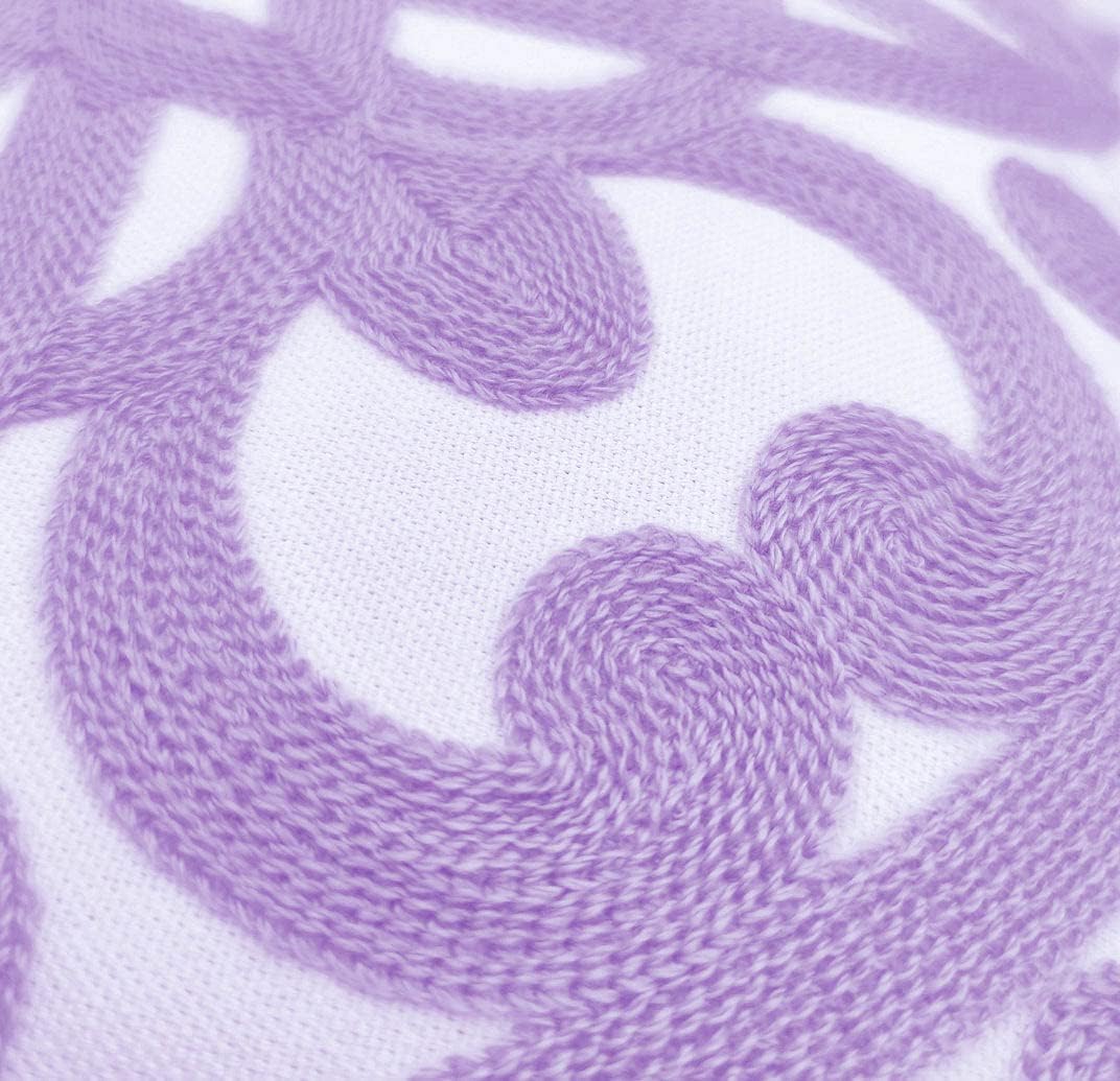 Alysheer Embroidered Decorative Throw Pillow Covers 18"x18" Set of 2 Pieces, Cozy Boho Mandala Knit Pattern, 100% Cotton Canvas Light Purple Cushion Cases for Sofa Couch Living Room (Lilac Lavender)