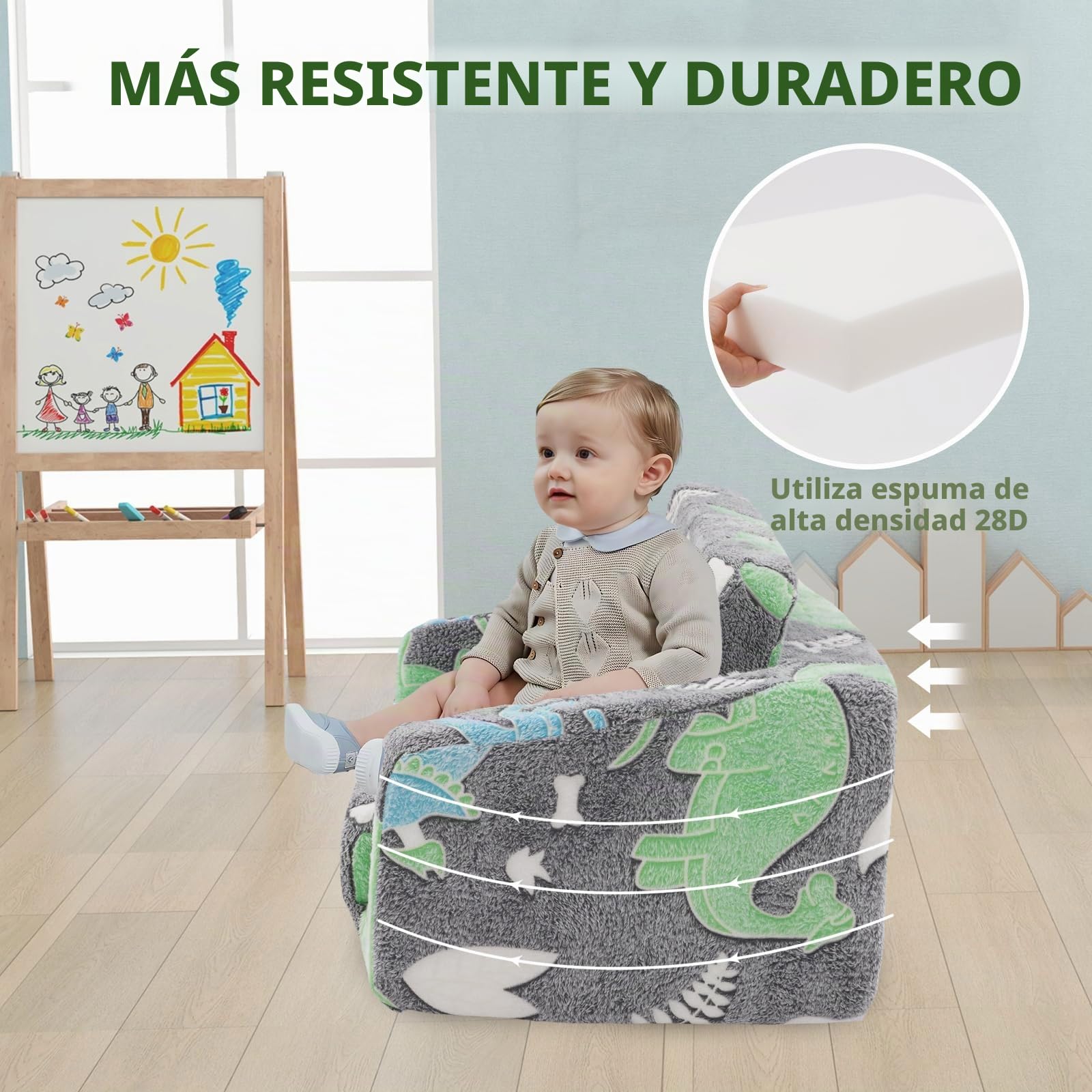 Sofá Infantil Plegable, sofá Cama 2 en 1, extraíble y Lavable, minisofá de Juegos para niños y niñas, sofá Convertible, diseño de Dinosaurios
