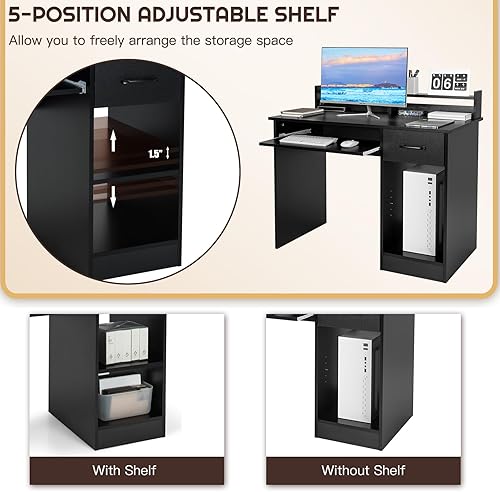 Miniatura 5 de SILKYDRY Escritorio para computadora con gabinete, escritorio para computadora portátil con cajón, bandeja para teclado y estante ajustable,