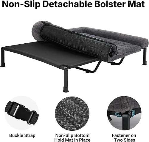 Miniatura 3 de Veehoo Cama elevada ortopédica para perros con cojín de felpa esponjosa, cama elevada lavable para perros con almohadilla extraíble, malla