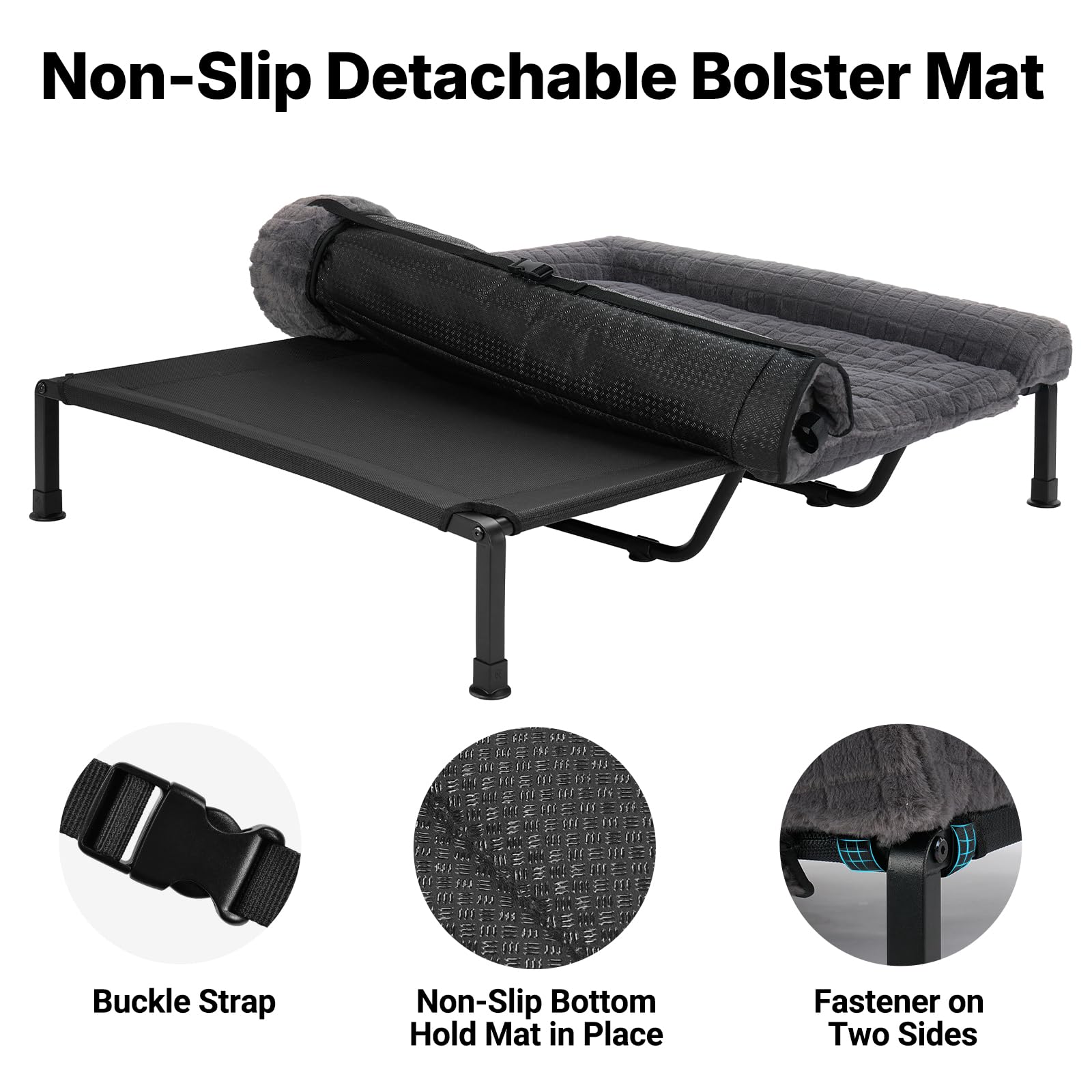 Veehoo Elevated Dog Bed Large Sized with Fluffy Plush Bolster Cushion, Washable Orthopedic Dog Couch Bed, Cooling Raised Pet Cot with Removable Mat, Breathable Mesh, No-Slip Feet, 59 x 37 inches, Grey - image 3