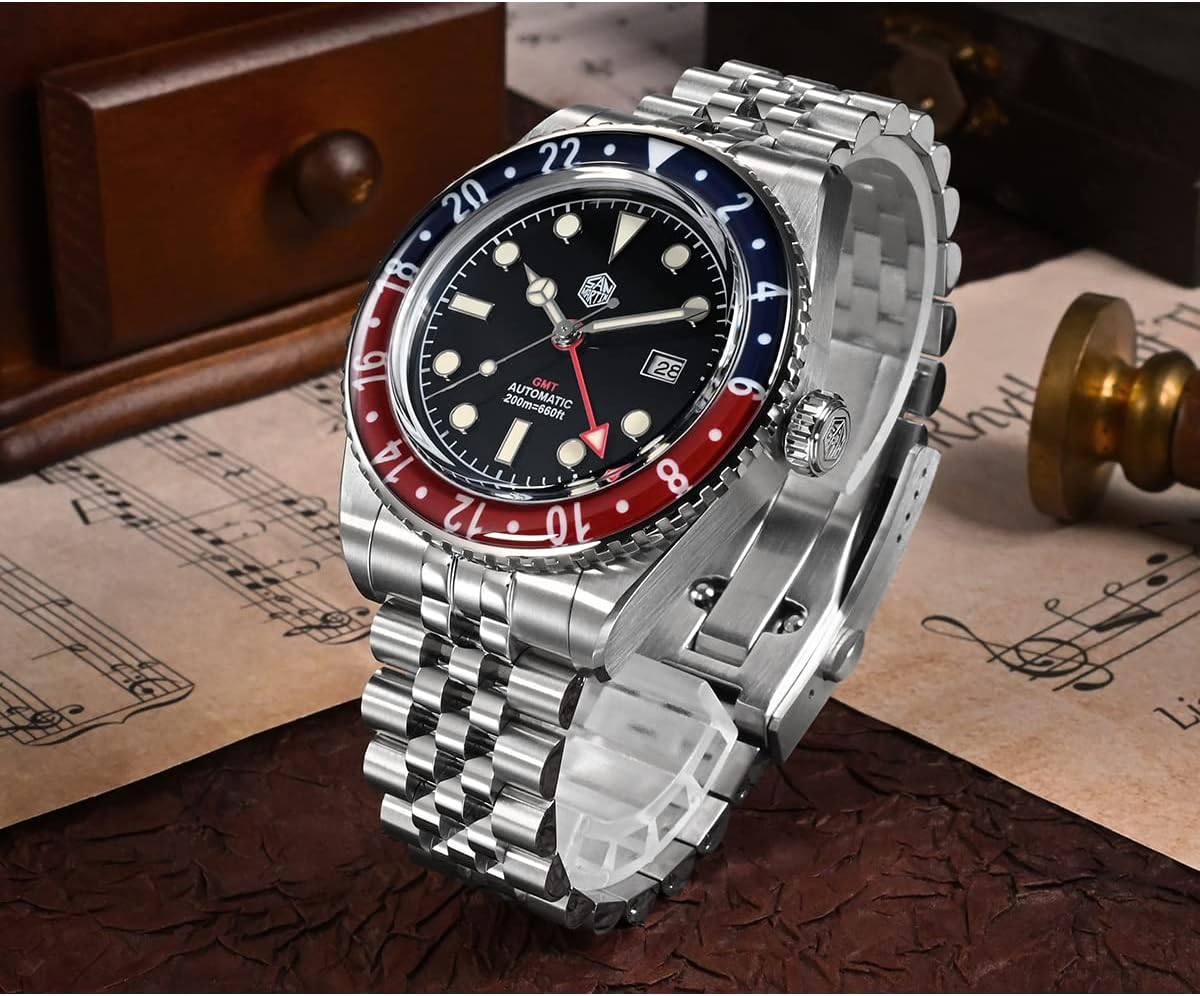 San Martin 40mm Luxury Sports Style Full Luminous GMT Watches Bidirectional Bezel Sapphire Glass Automatic Mechanical Watch