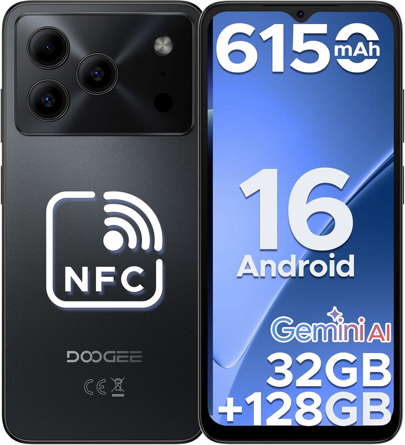 NOTE 56 PRO Mobile Phones, Android 16 With Gemimi AI, 32GB+128GB/2TB, 6150mAh& 6.56″ HD+90Hz Display, 4G Dual SIM Unlocked Mobile Phone, 8.45mm Ultra-Slim, Face ID, 5G WiFi, GPS,NFC