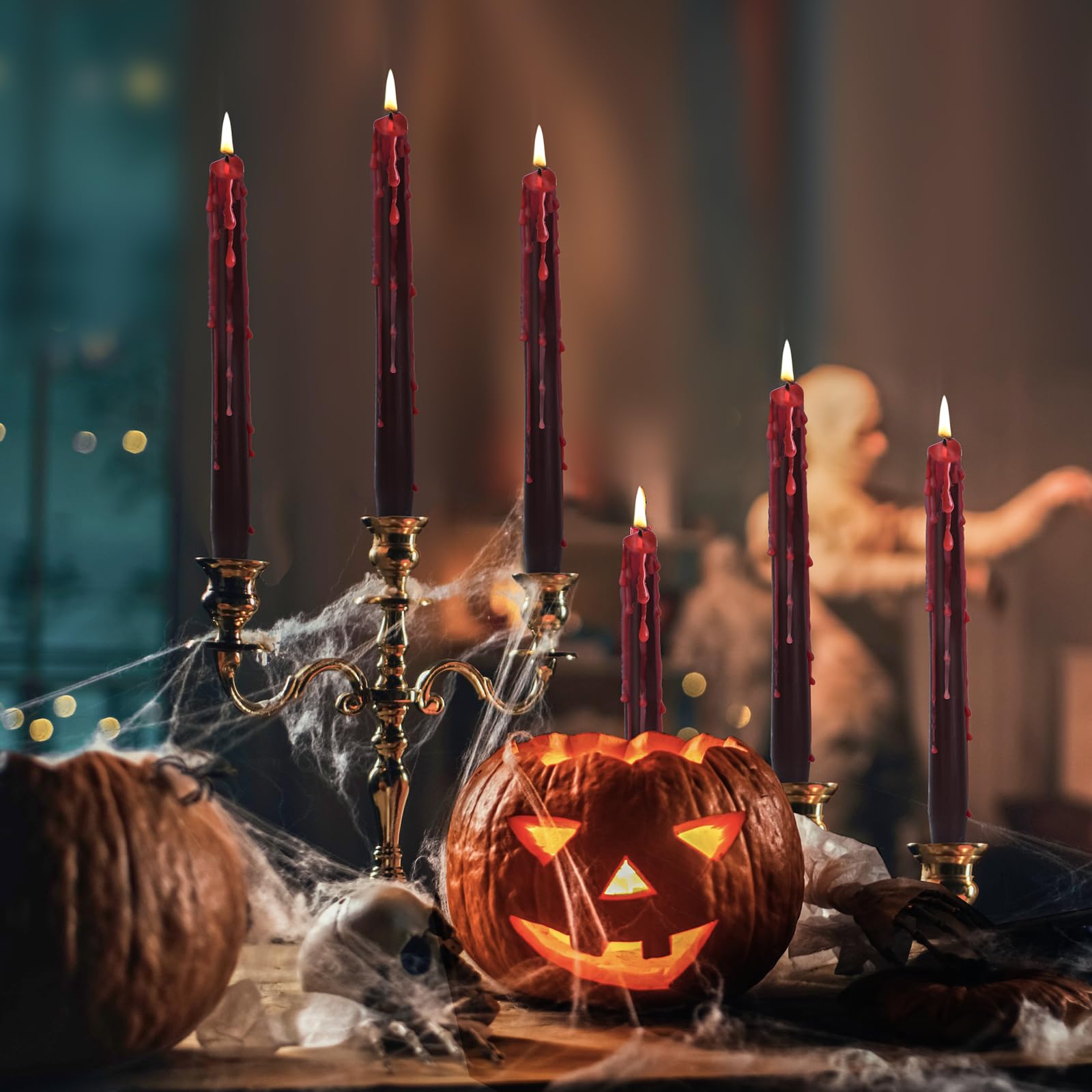 8 Pack Vampire Tears Taper Candles, 10 inch Tall Bleeding Candles, Soundvalue Unscented Black Tapered Candlesticks, Spooky Blood Drip Candle Set for Halloween Party Gothic Home Decorations
