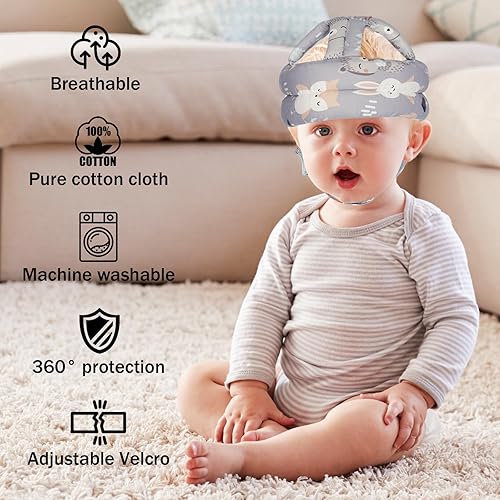 Miniatura 3 de Protector de cabeza de bebé, casco de bebé para gatear, caminar, sin golpes, cabeza de seguridad ajustable para caminar, jugar (zorro)