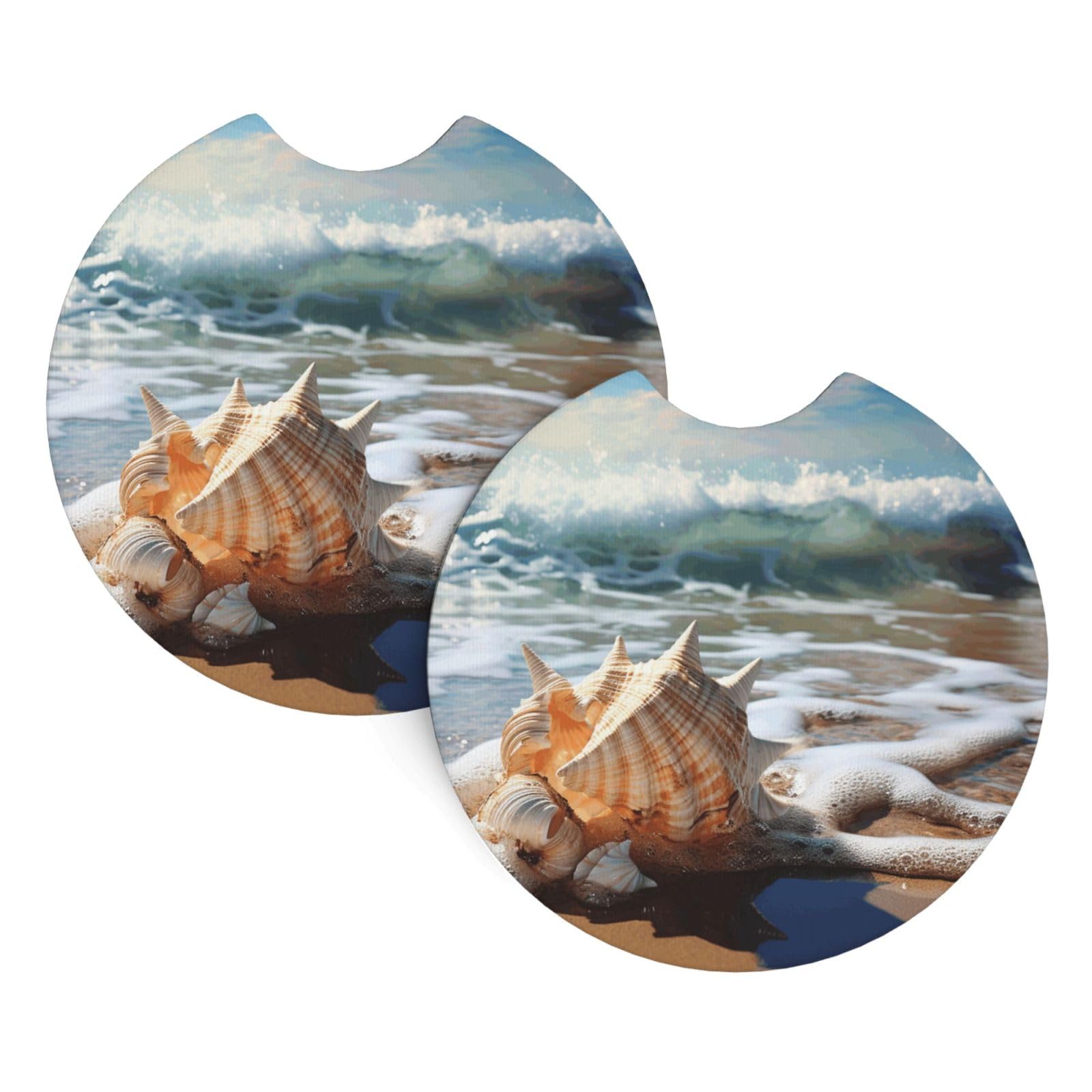 2 Pack Car Coaster for Cup Holders Ocean Sea Wave Seashell Car Cup Coaster 2.7" Neoprene Non-Slip Automotive Cup Mat Universal Auto Car Interior Accessories for Women Men Cup Pad