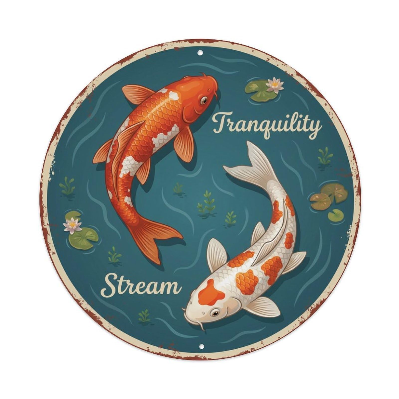 Koi Fish Tranquility Stream Flowing Waters Peaceful Calm Metal Tin Sign