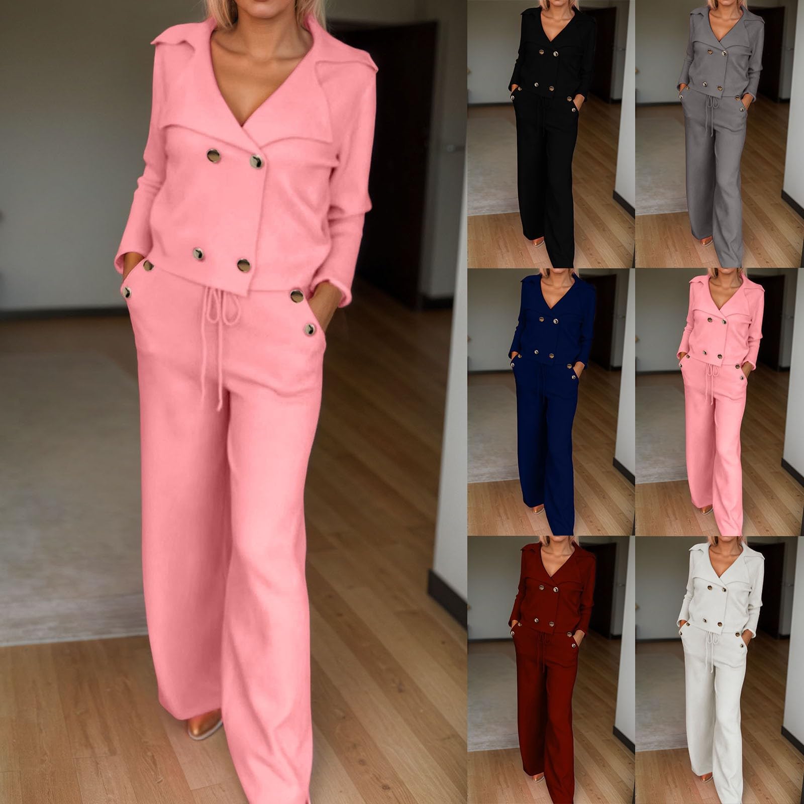 Generisch Traje de pantalón de negocios para mujer, 2 piezas, traje festivo, elegante, blazer de invierno, juego de pantalones, acogedor, de manga larga, chaqueta de traje, pantalones de traje, corte