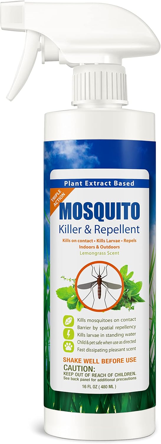 EcoRaider Mosquito Killer EcoVenger Triple-Action Spray (16OZ), Kills All Stages+ Larvae Control+ Lasting Repellency, Indoor & Outdoor, for Small Area, Citrus Scent, Non-Toxic Plant Based Formula