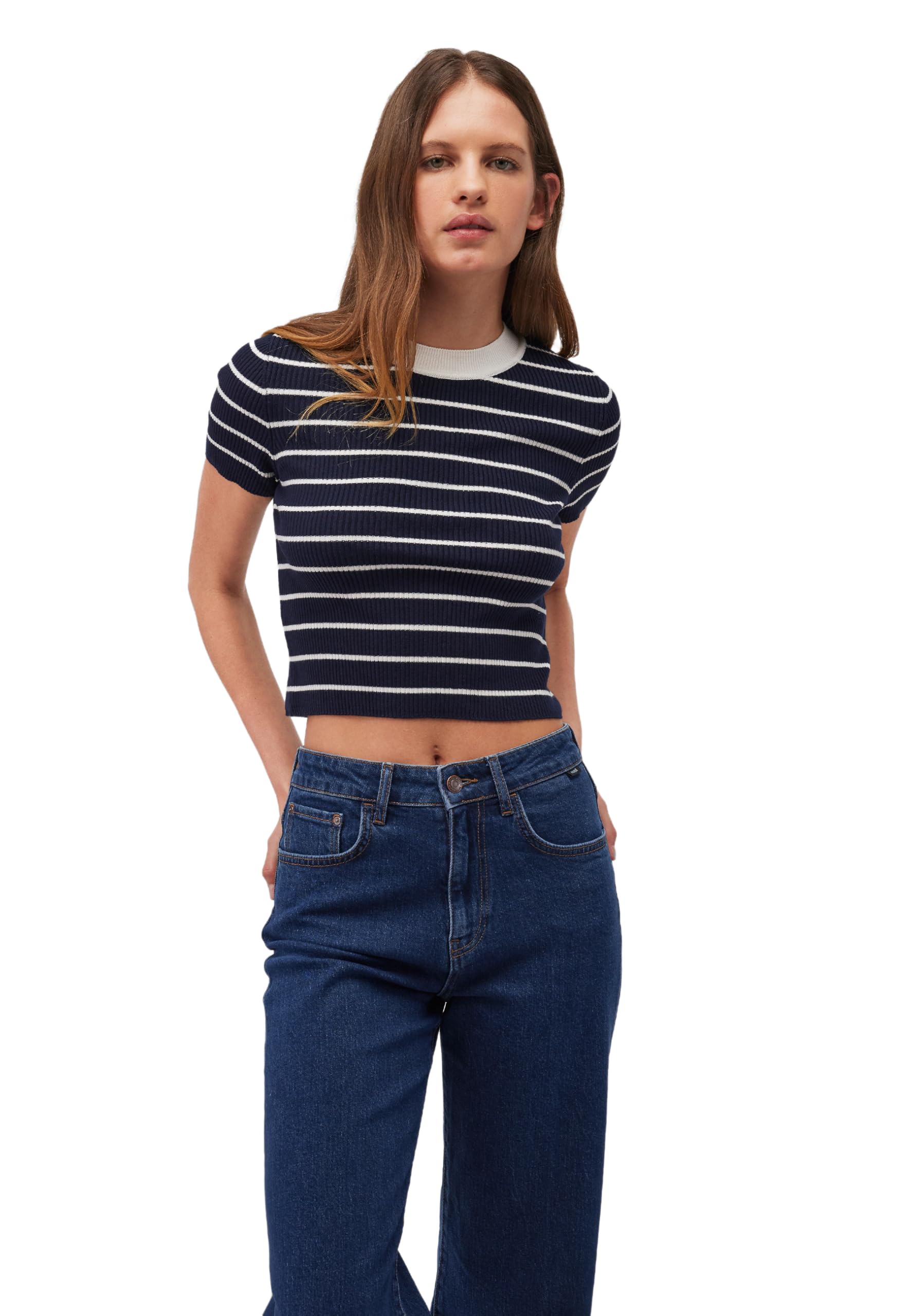 Mavi Women's Short Sleeve Sweater Pullover, Antique White Stripe, S