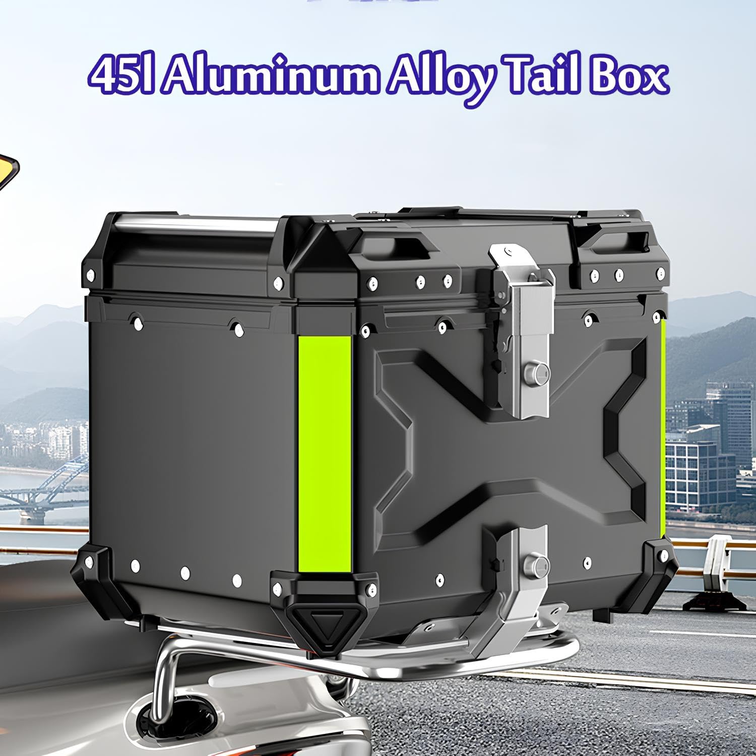 Baúl De Moto Universal, Top Case De Aluminio Impermeable, Maletero Trasero para Motocicleta con Llaves Y Kit De Montaje(45L A1)