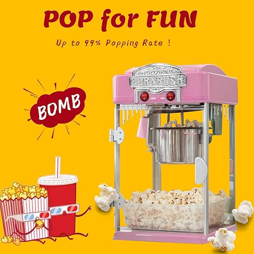 Miniatura 9 de Máquina de palomitas de maíz estilo clásico profesional de 4 onzas estilo teatro con luz de calentamiento antiadherente y cuchara para servir rojo