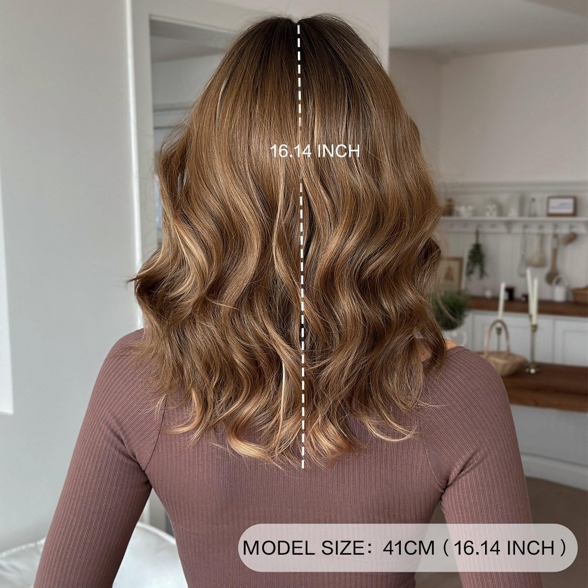 Perruque Perruque longue roulée à dégradé brun foncé for femme avec frange naturelle moelleuse