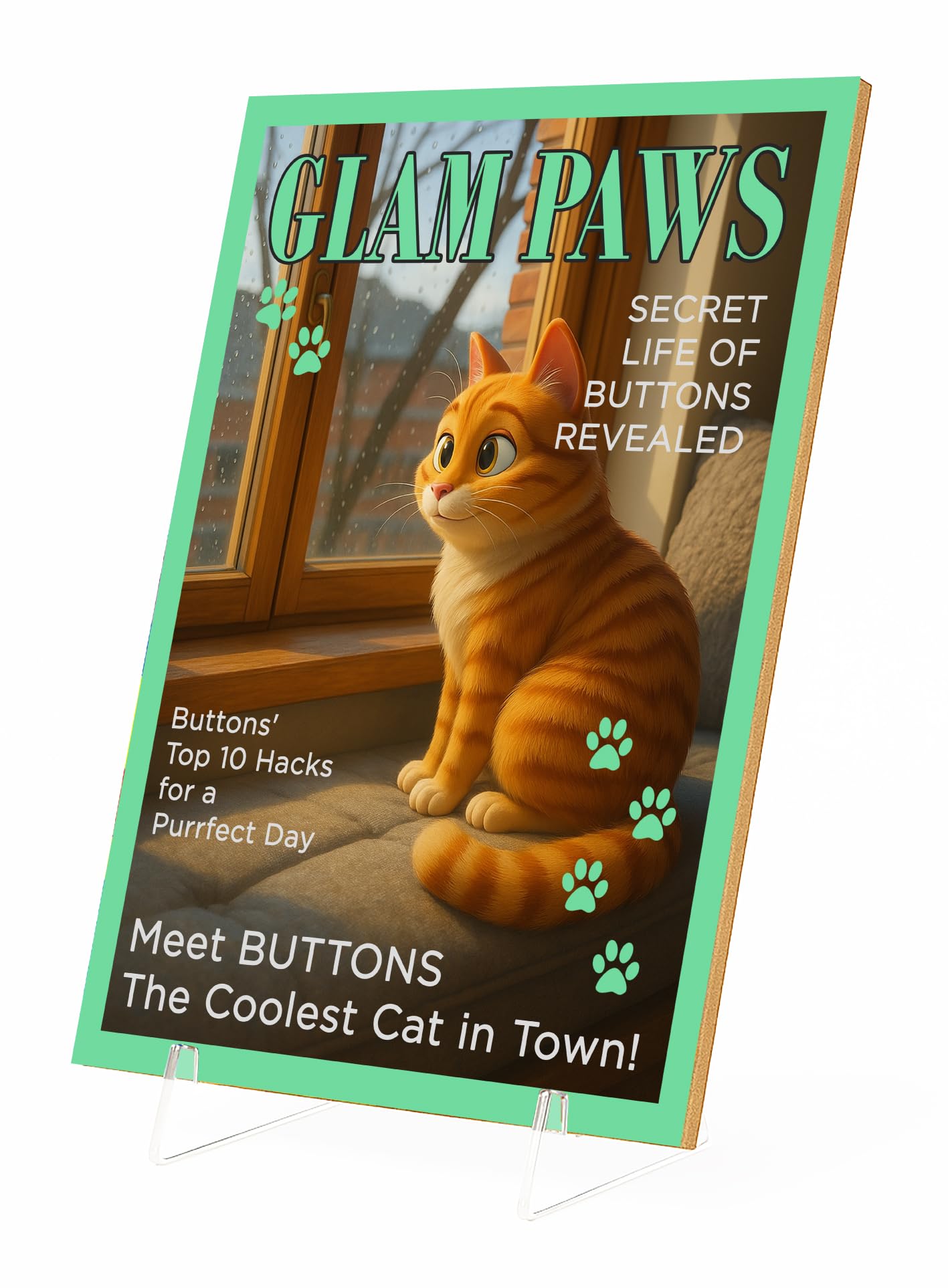 The Plum Penguin Custom Pet Portrait from Photo A4 Wooden Print Cartoon Artistic Style Personlised Dog Cat Pet Pawtrait Home Décor Plaque (Magazine Cover 3D Animated)
