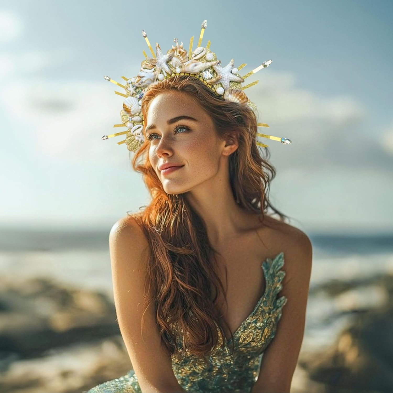JeVenis Shell Sea Star Silver Headband Crown