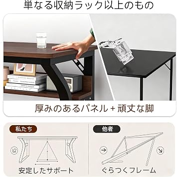 パソコンデスク テレワークデスク 机 pcデスク 作業テーブル PC作業台 収納・ケーブル整理機能付き 耐荷重300kg 無垢材 厚いデスクトップ25mm 防水・耐傷仕様 学習机 コンパクト 省スペース 在宅勤務 頑丈で組立簡単 おしゃれ 収納 ゲーミングデスク傷に強くブラックフレーム + ナチュラルウッド仕上げ160*60*75cm