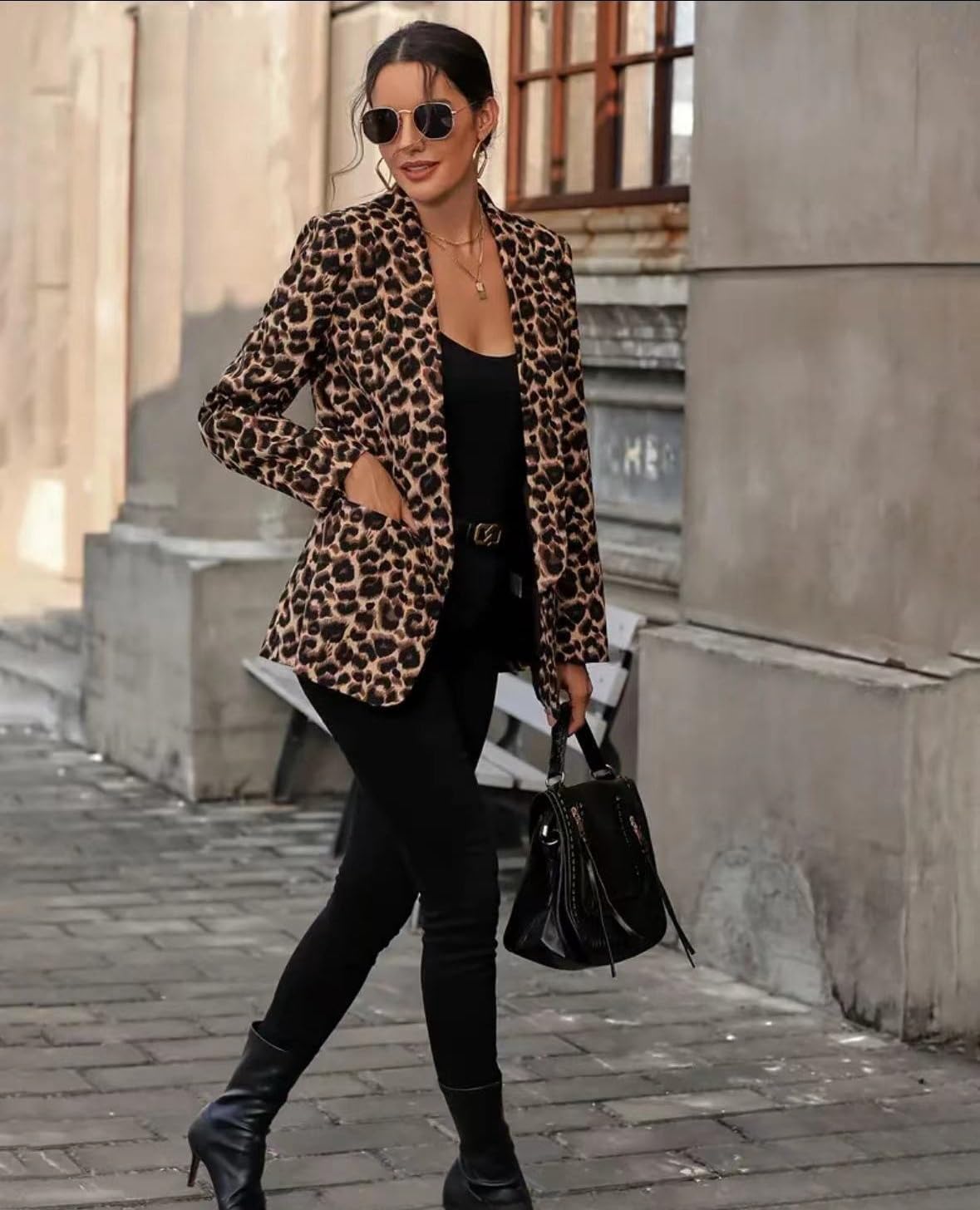 utcoco Women 2025 Fashion Leopard Blazers Business Casual Open Front Blazer Work Office Suit Jackets with Pockets