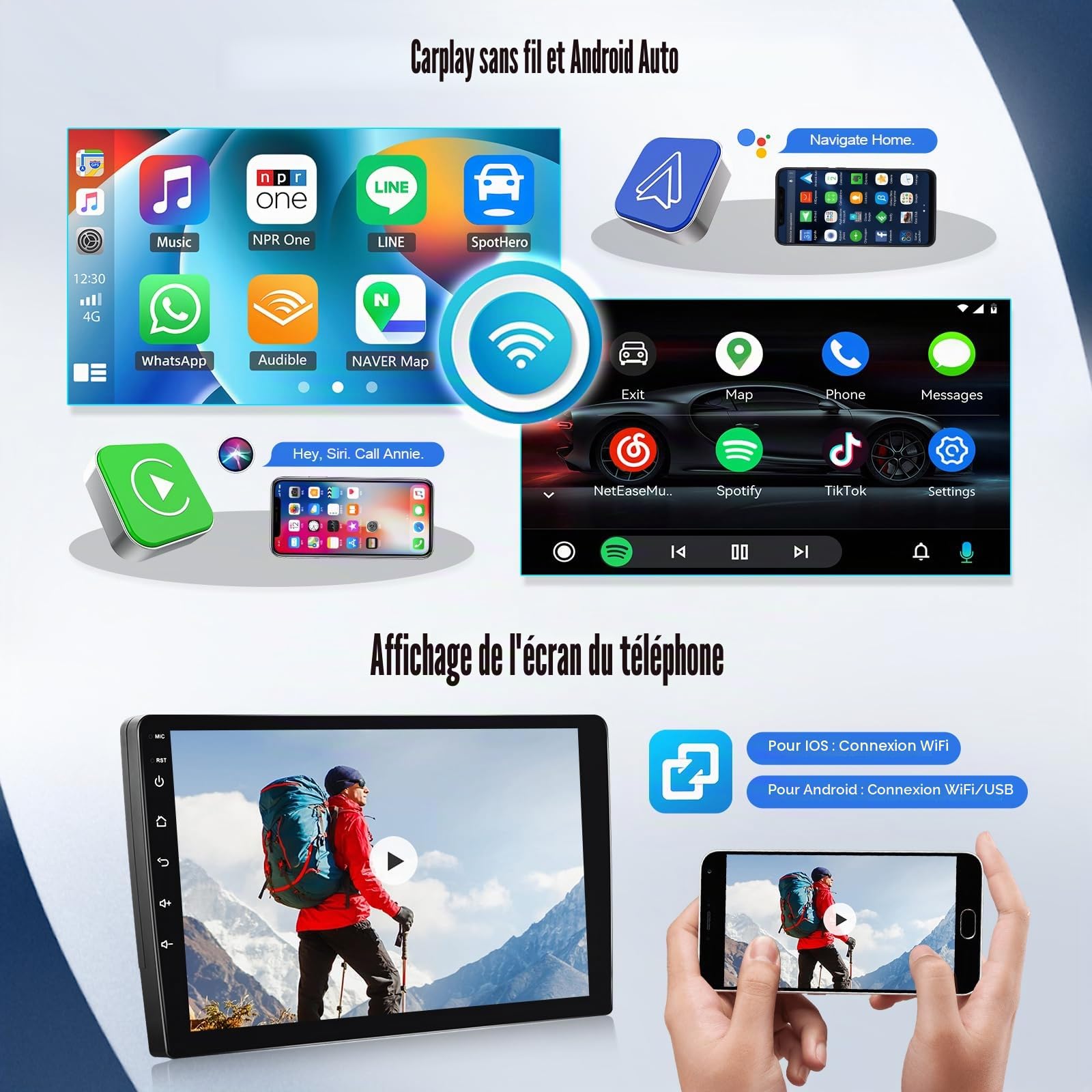 SIXWIN 4+64 Go Android 15 Autoradio pour Renault Trafic 3 (2014–2021) Opel Vivaro B (2014–2018) avec CarPlay Android Auto – Écran Tactile 9'' Voiture, WiFi Bluetooth 5.0 FM/RDS 32EQ USB avec Caméra