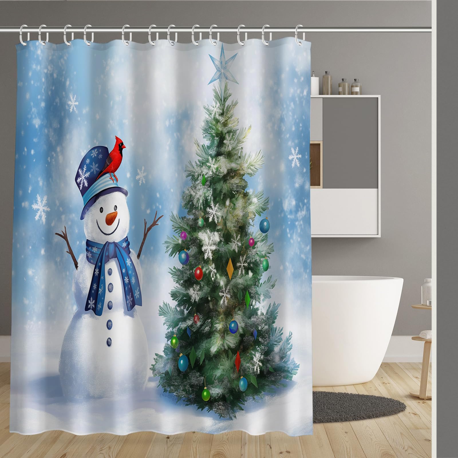Rideau de baignoire de Noël pour transformer votre salle de bains en chalet d'hiver chaleureux