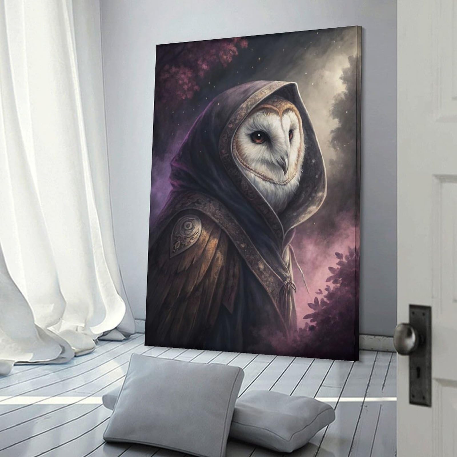 Junmoney Home Decor Wall Art Mysterious Hooded Owl Wizard, 24x36inch(60x90cm), for Workspace Walls, Study Corners Or Bedrooms, A Smart Decor Choice for Study Walls