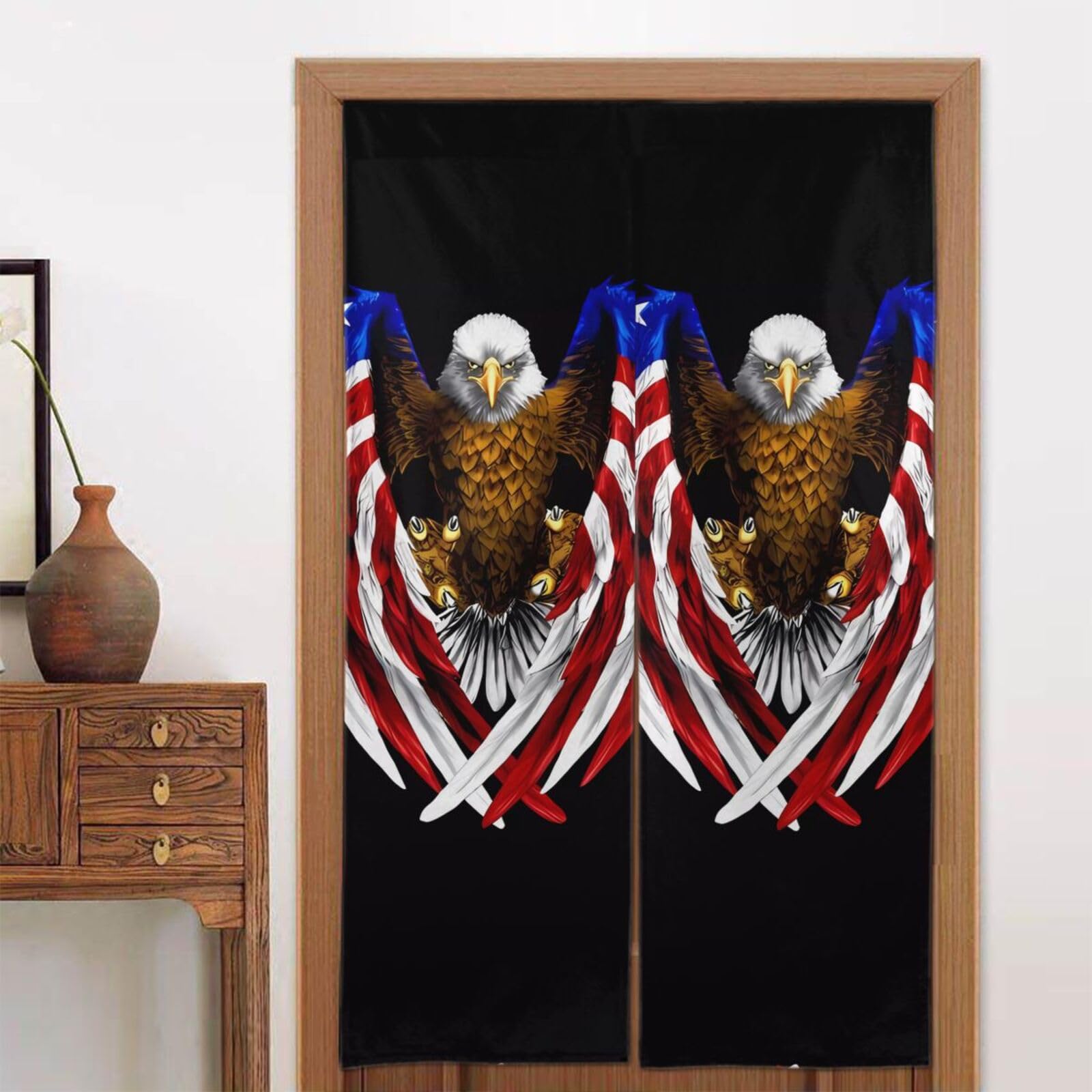 MTGFJD USA Flag Patriotic Eagle Door curtain, blackout, suitable for bedrooms, windows, kitchen, etc., 86 x 143 cm.