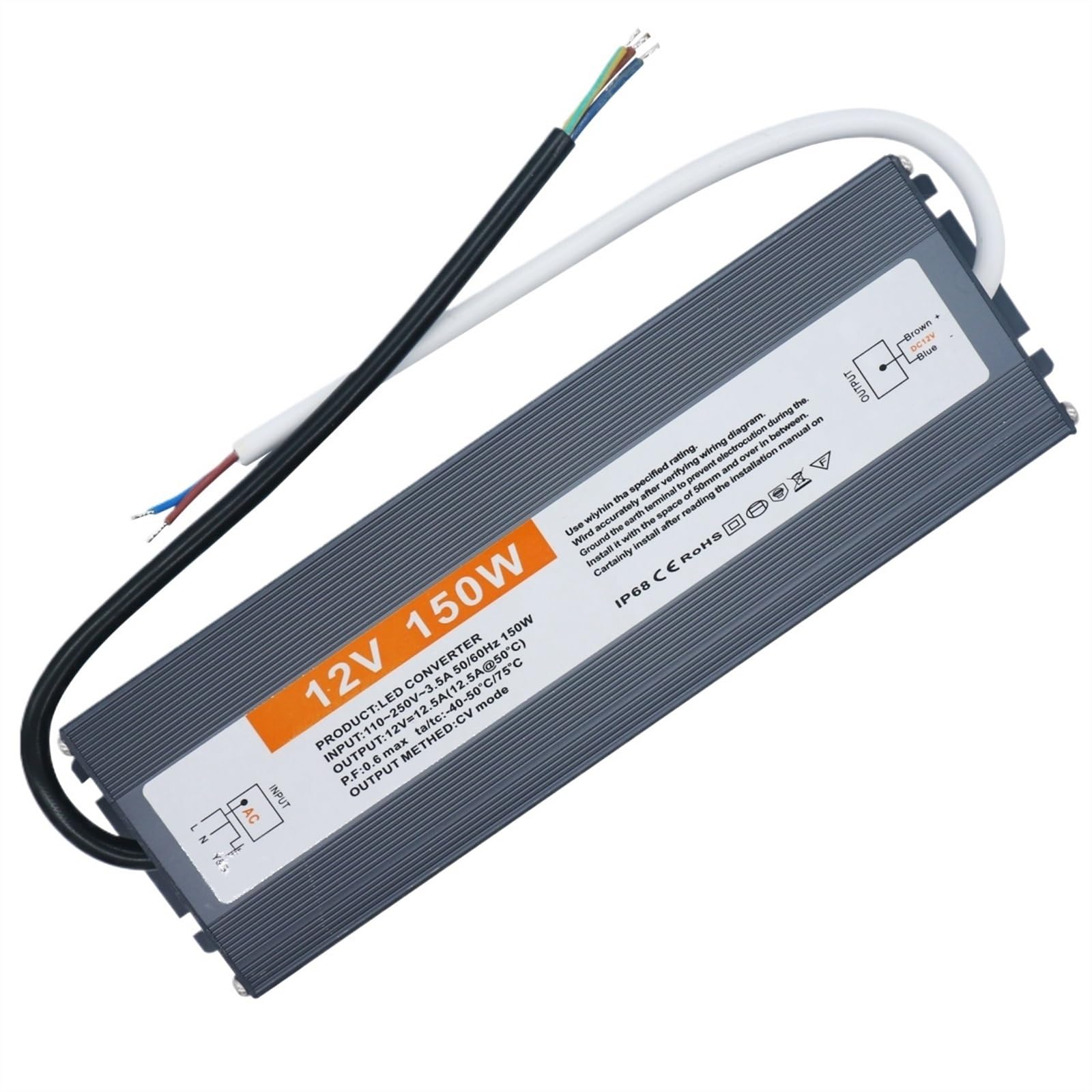 Alimentation électrique 12V, 150w, 100w, 80w, 60w, étanche IP67, Pilote LED, 110V-220V à 12v, transformateur for Ampoule d'éclairage à Bande LED(12V 60W)