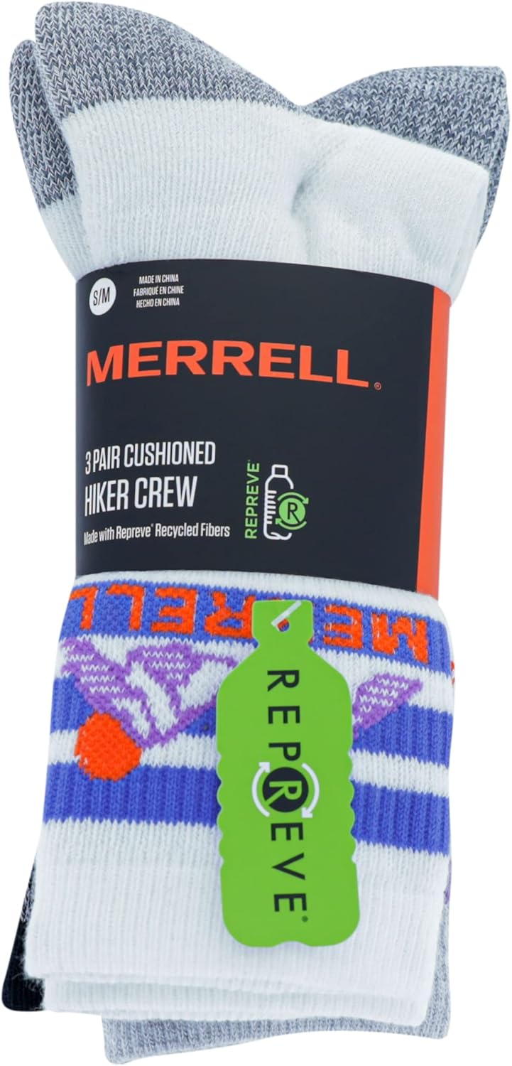 Merrell unisex-adult mens Men's and Women's Recycled Everyday Crew Socks - 3 Pair Pack - Repreve Mesh - Image 2